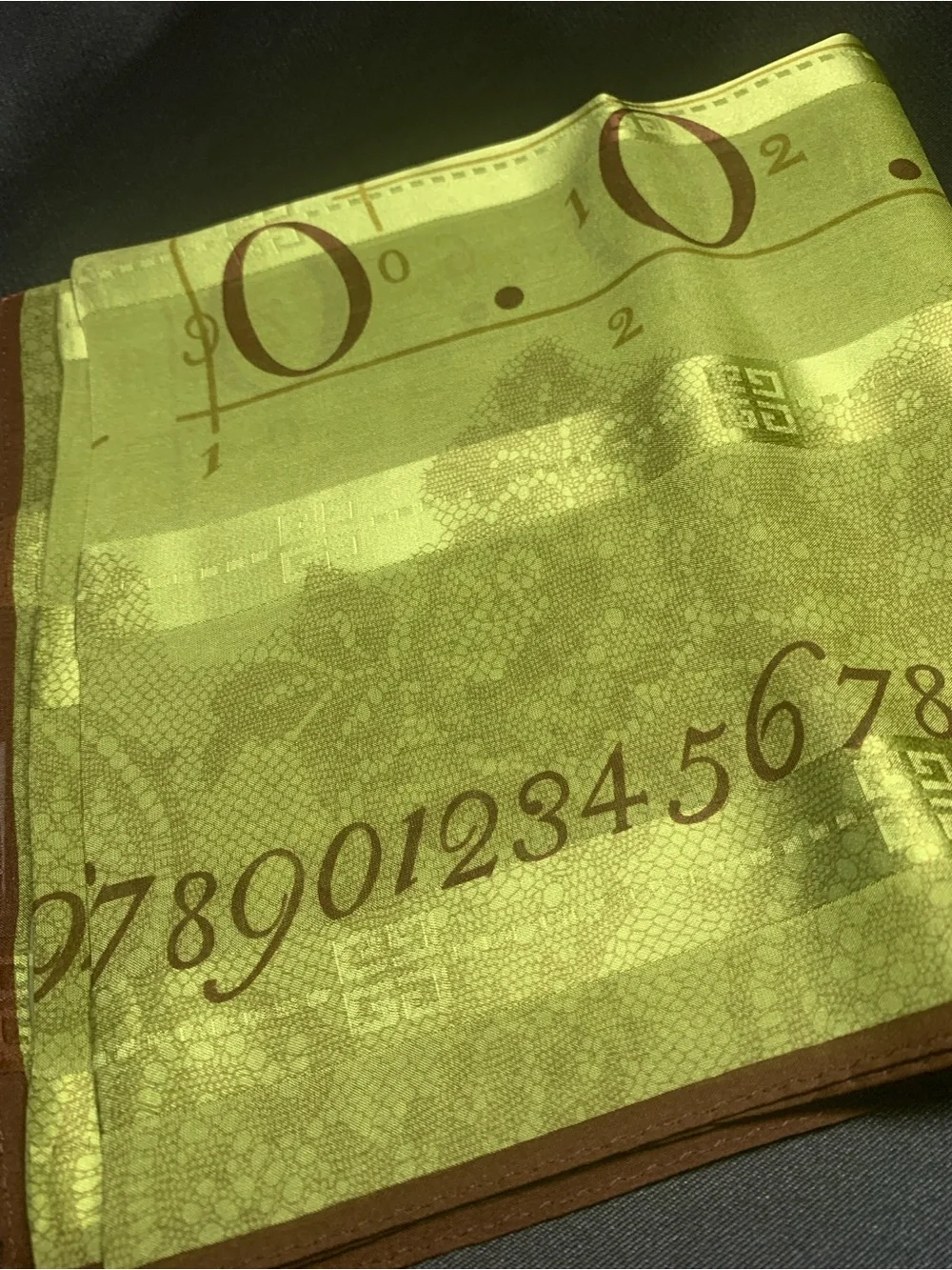 Givenchy Lime Green and Brown Logo Silk Scarf